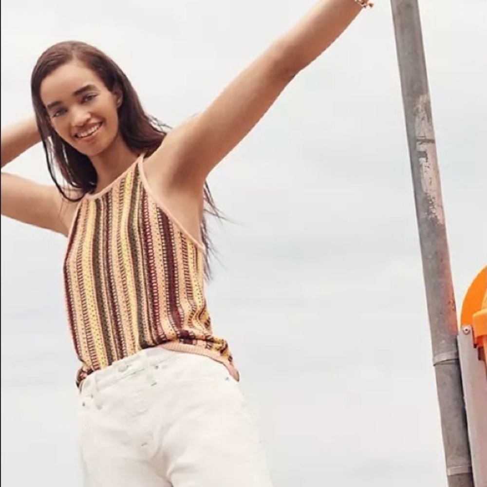 Madewell Crochet Sweater Tank in Rainbow Stripe